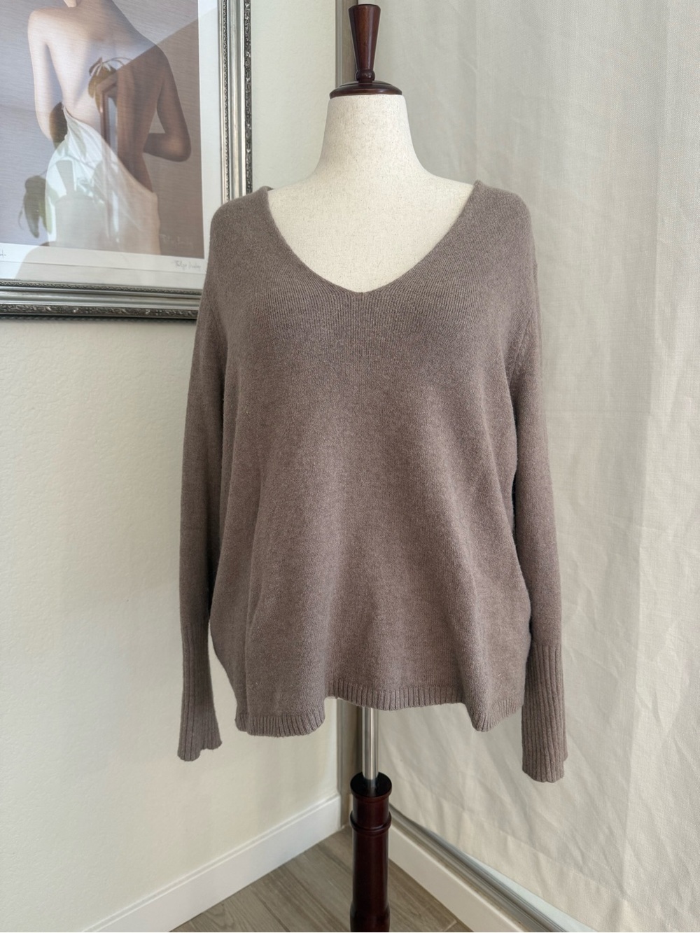 Treasure & Bond V-Neck Sweater in Taupe